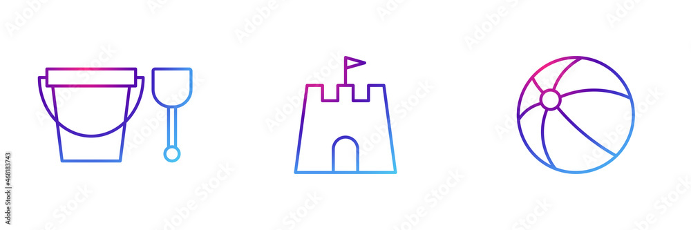 Set of 3 beach toys icon with purple gradient effect. Set of 3 beach toys icon with purple gradient effect.