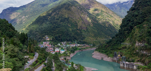 The town of Chumthang is situated at 1790m above sea level in the upper Himalayas. It is the meeting point for the Lachung and Lachen rivers which form the Teesta, which joins the Ganga downstream. photo