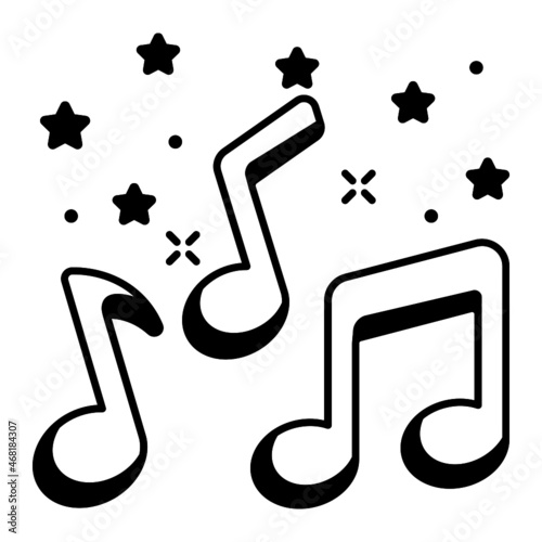 Music Notes with Stars Concept Vector Icon Design, Party Celebrations Symbol, Winter Holiday Season Sign, New Year and Christmas Stock Illustration