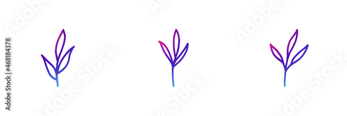 Set of 3 doodle plants with purple gradient effect.