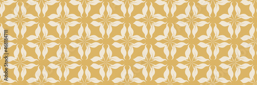Background pattern with simple decorative ornament on a gold backdrop for your design. Seamless background for wallpaper, textures. Vector illustration.