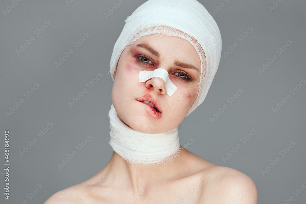 woman in blue gloves syringe in hands contour on the face lifting isolated background woman in blue gloves syringe in hands contour on the face lifting isolated background