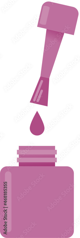 Nail polish in pink color with drop simple flat isolated vector graphic icon or illustration