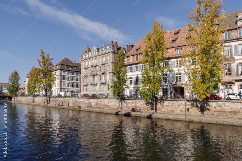France, Strasbourg, old buildings at riverside
