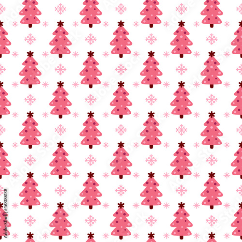 Pink Christmas Seamless Pattern great with Christmas trees for scrapbooking, textile and wrapping. Vector illustration