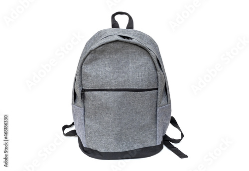 Classic gray backpack isolated on white photo