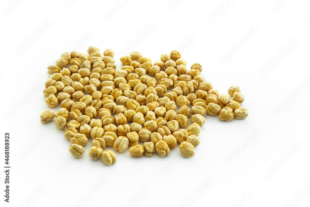 Roasted yellow chickpeas isolated white background Roasted yellow chickpeas isolated white background