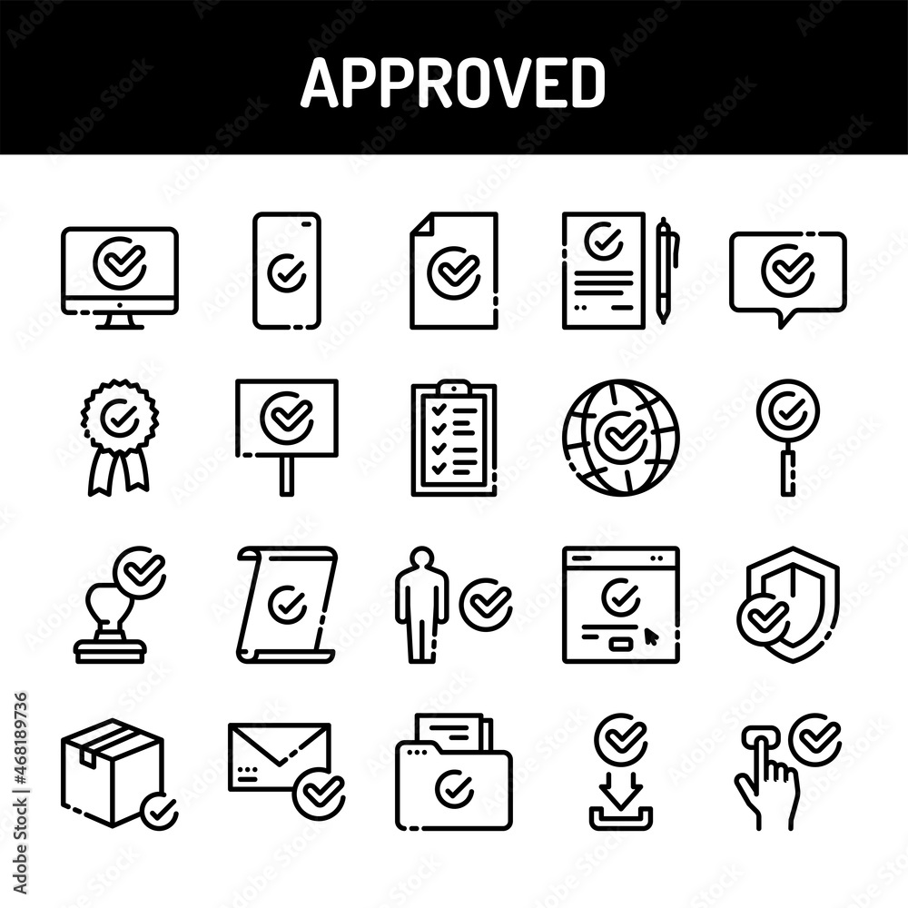 Approved elements color line icons set. Check marks, ticks collection. Approved elements color line icons set. Check marks, ticks collection.