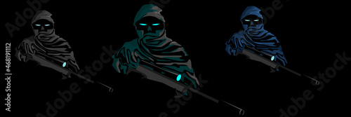army mascot logo, ghost sniper on black background