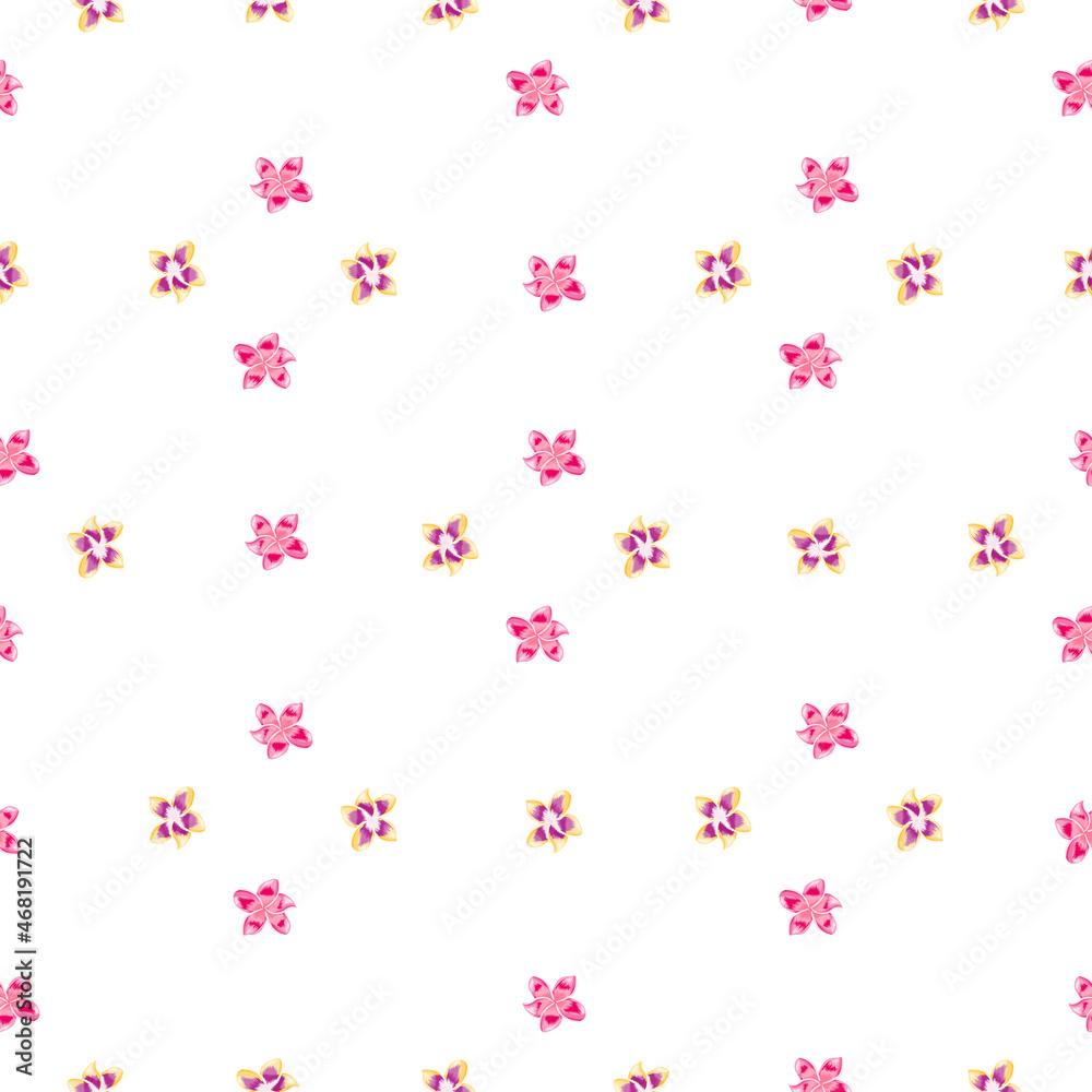 Pink plumeria flower seamless pattern isolated on white background. Pink plumeria flower seamless pattern isolated on white background.
