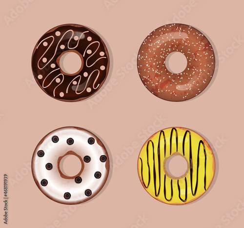 Sweet and juicy donut icons on pink background