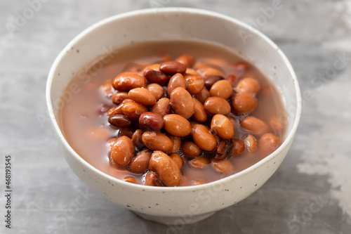 canned food boiled brown beans on bowl