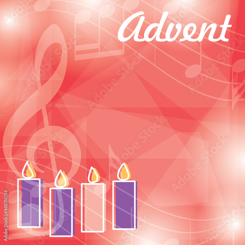 red music background with advent candles and musical notes - vector flyer
