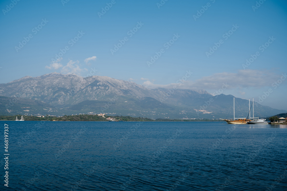 View from the sea pier to Mount Lovcen. Montenegro