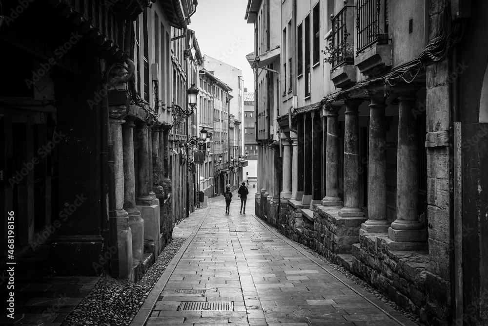 Aviles - Spain. City Streets, Colegio San Nicolás de Bari, Iglesia de Santo Tomás de Canterbury, sidrerias. Beautiful city streets in Aviles - Spain