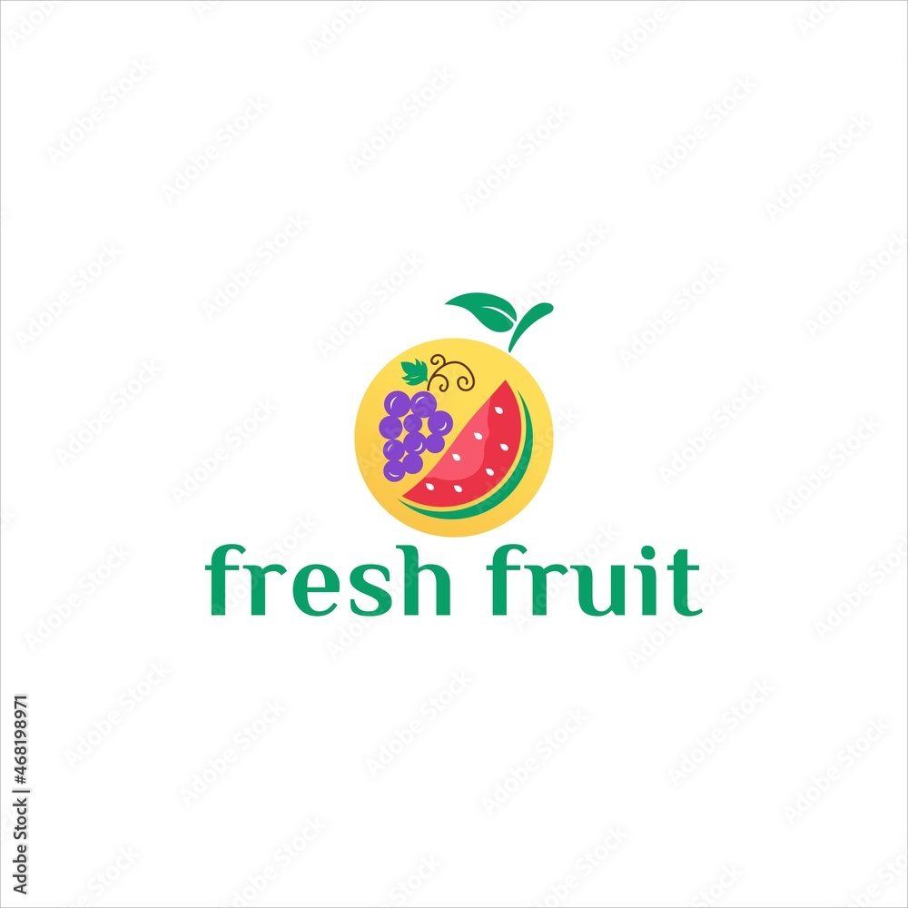 fresh fruit shop logo,grape watermelon orange vector template
