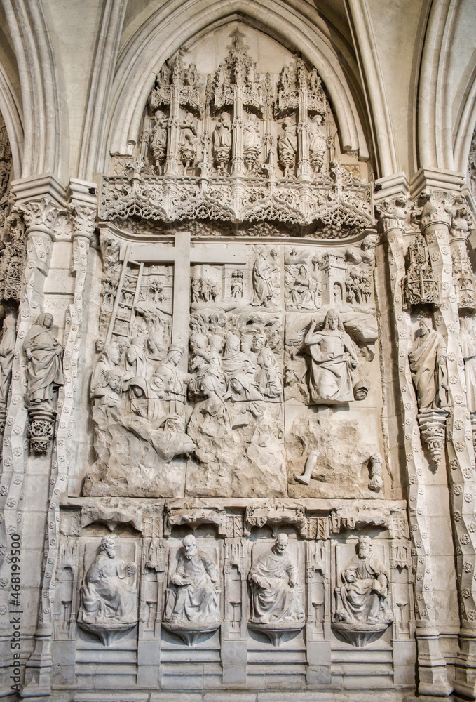 Bajorrelieve de la oración del huerto en el trasaltar de la catedral gótica de Burgos, siglo XVI