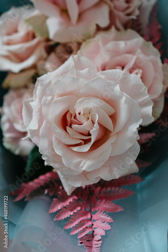pink large roses in a bouquet