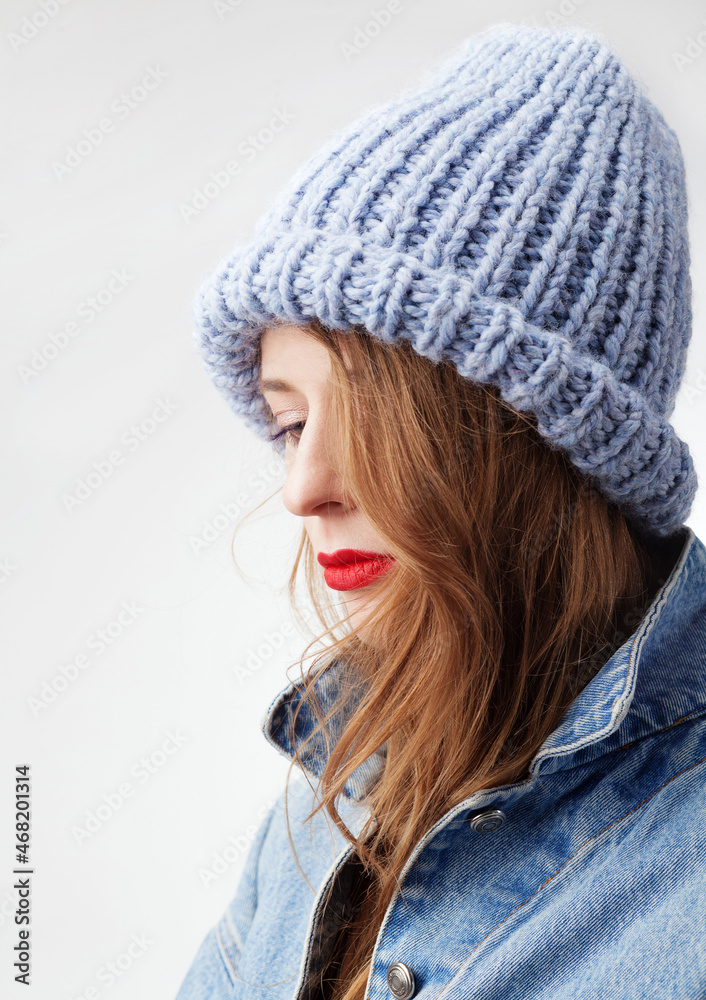 Beautiful woman in warm knit hat Beautiful woman in warm knit hat