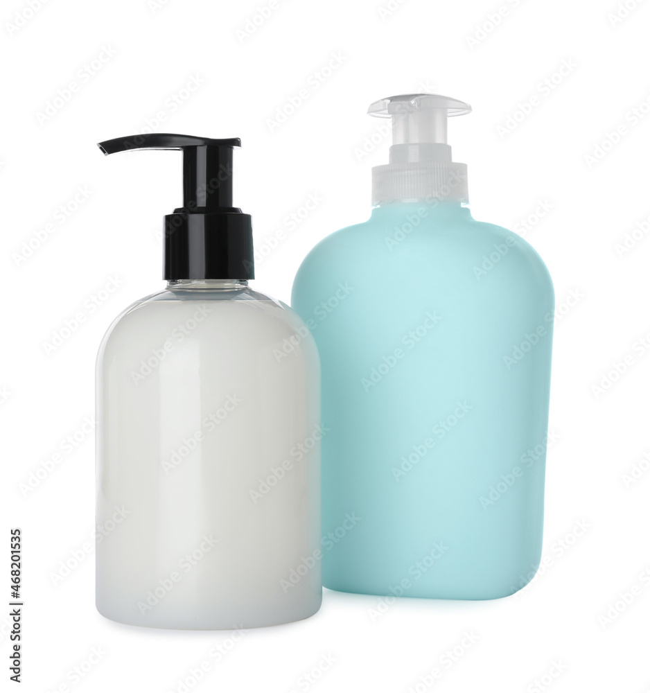 Dispensers of liquid soap on white background Dispensers of liquid soap on white background