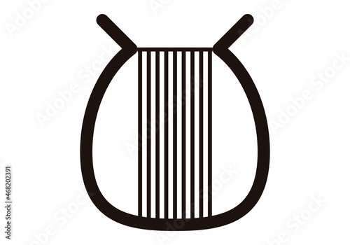 Icono negro de arpa en fondo blanco.