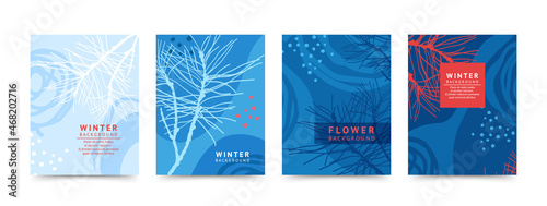 Set of winter abstract backgrounds. Christmas greeting card with pine branch and space for text. Vector template for design flyer, banner, poster, congratulations, invitations
