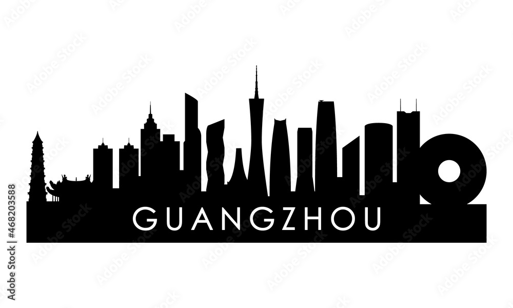 Guangzhou skyline silhouette. Black Guangzhou city design isolated on white background.