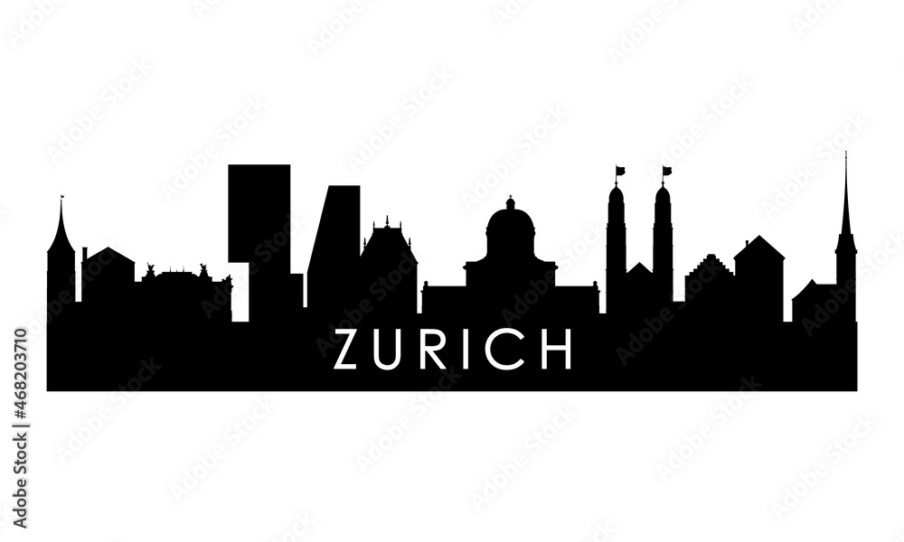 Zurich skyline silhouette. Black Zurich city design isolated on white background.