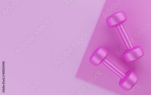 Two female dumbbells isolated on a pink background. Copyspace. Top view. © proton_l3