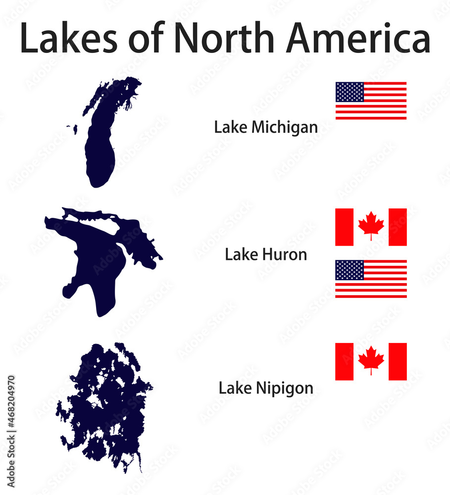  set of silhouettes of the largest lakes of North America  vector