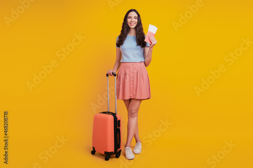 Fotografija Full length photo of young attractive woman happy positive smile suitcase travel