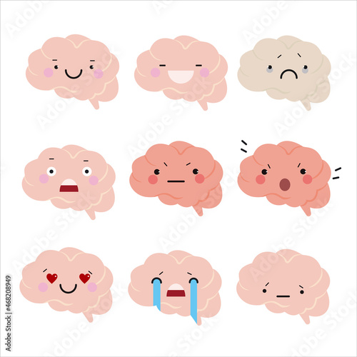 Brain set of cartoon emotions isolated