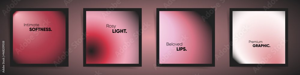 Fototapeta premium Rose gold blurred black gradient square cover template design set for sensual poster, brochure, home decor, social post. Smooth pink circular gradient fashion concept. Vector square aesthetic layout