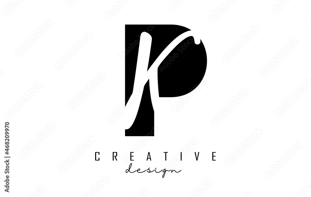 Letters PK Logo with a minimalist design. Letters P and K with geometric and handwritten typography. - obrazy, fototapety, plakaty 
