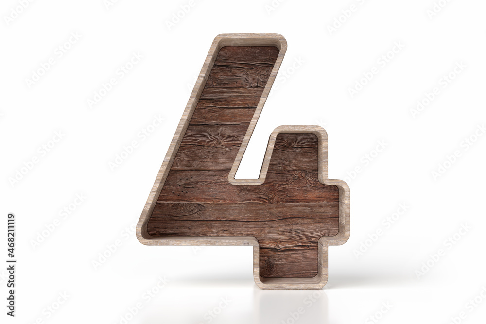 Wood decorative retro digit number 4. Nice to display eco friendly products or vintage objects. High definition 3D rendering. Wood decorative retro digit number 4. Nice to display eco friendly products or vintage objects. High definition 3D rendering.
