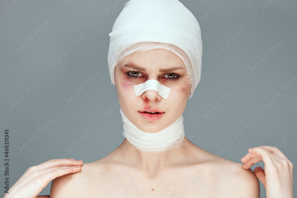 a person bandaged face health problems isolated background a person bandaged face health problems isolated background