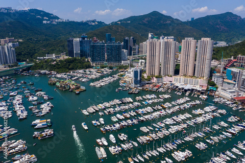 Top view of Hong Kong city with typhoon shelter