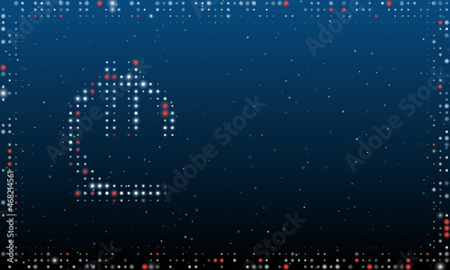 On the left is the lary symbol filled with white dots. Pointillism style. Abstract futuristic frame of dots and circles. Some dots is red. Vector illustration on blue background with stars