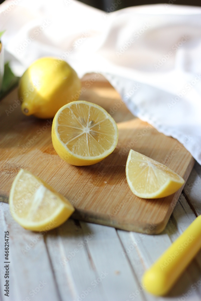 lemon on cutting board