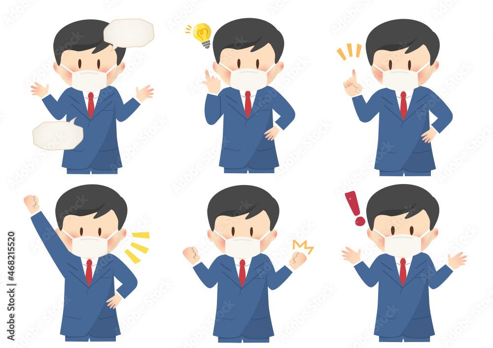 Businessmen with various gestures, with masks,さまざまな仕草のビジネスマン,マスクあり Businessmen with various gestures, with masks,さまざまな仕草のビジネスマン,マスクあり