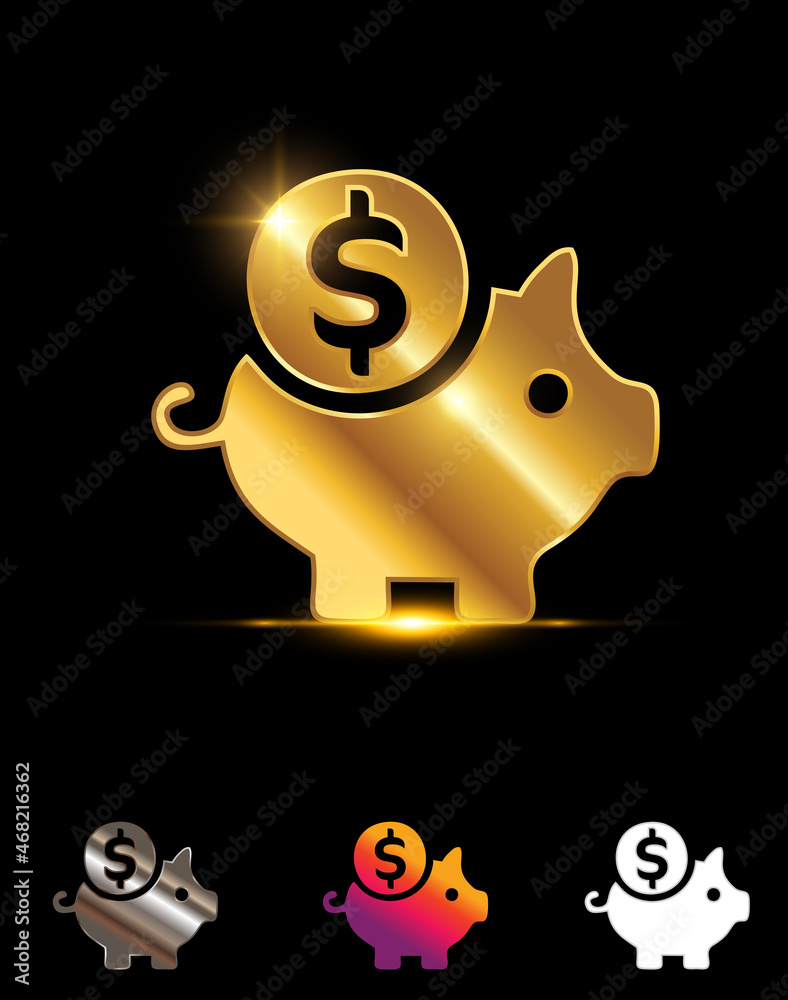 Golden Piggy Bank Vector Sign