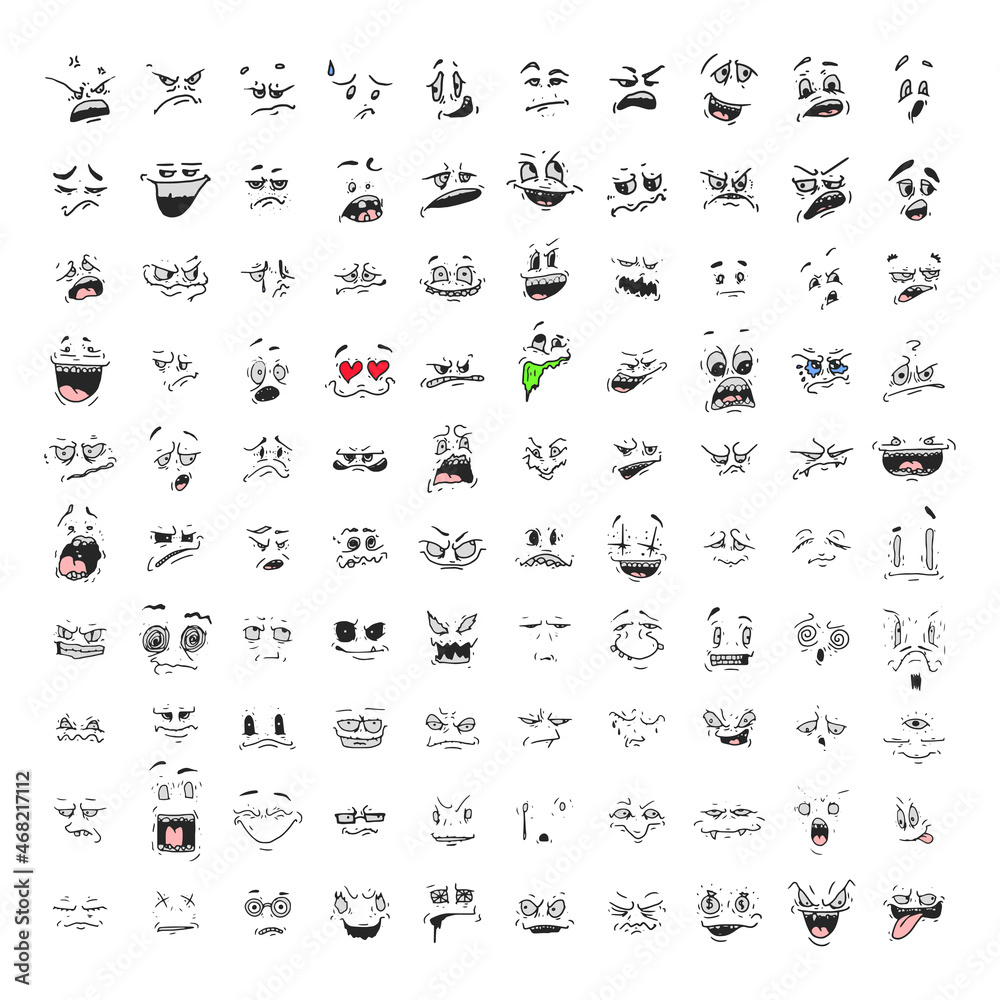 A set of funny, creepy, crazy, ugly emoticons. Original smiles for web applications, stickers, social networks.