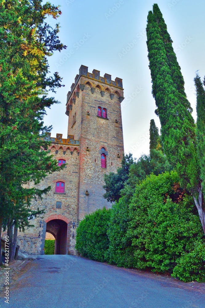 external view of the medieval castle of Poppiano located in Montespertoli, Florence, Italy