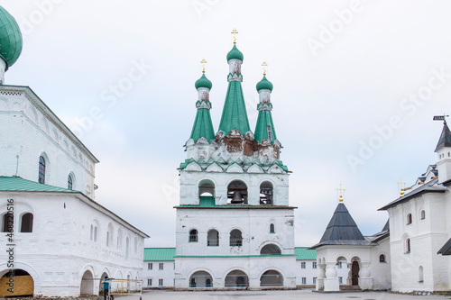 Svir, Russia, Leningrad region on October 12, 2021. The Holy Trinity Alexander Svirsky male monastery in the village of Old Sloboda.