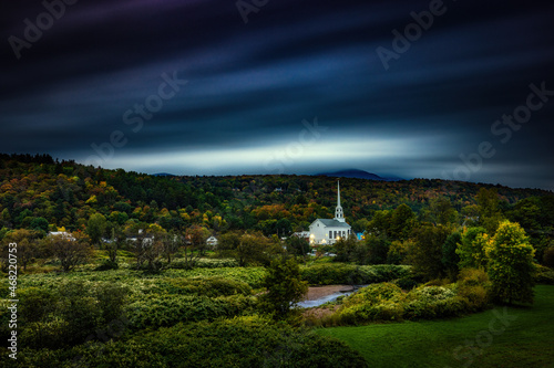 Stowe Long Exposure - A long exposure shot of Stowe, Vermont, with a nice white church in the background.  The smooth blue sky was due to the extended shutter speed used in the long exposure.