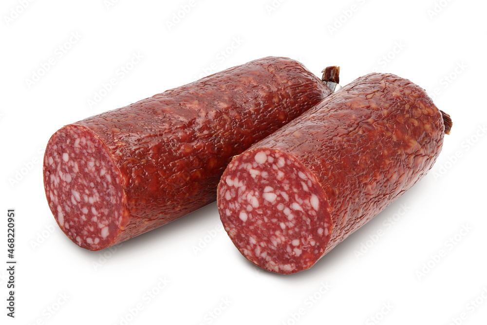 Smoked sausage salami isolated on white background with clipping path and full depth of field Smoked sausage salami isolated on white background with clipping path and full depth of field
