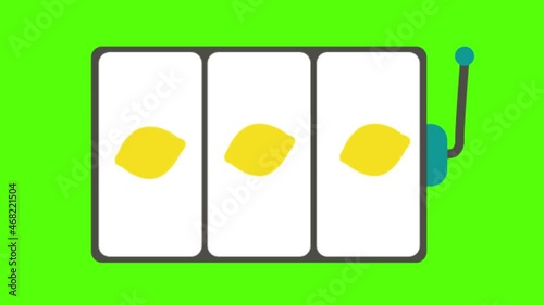 An animation of a slot machine on a green screen background for chroma keying
