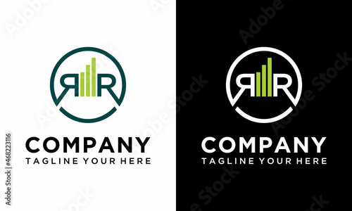 Simple modern letter R or RR logo design with financial style vector for business company on a black and white background.