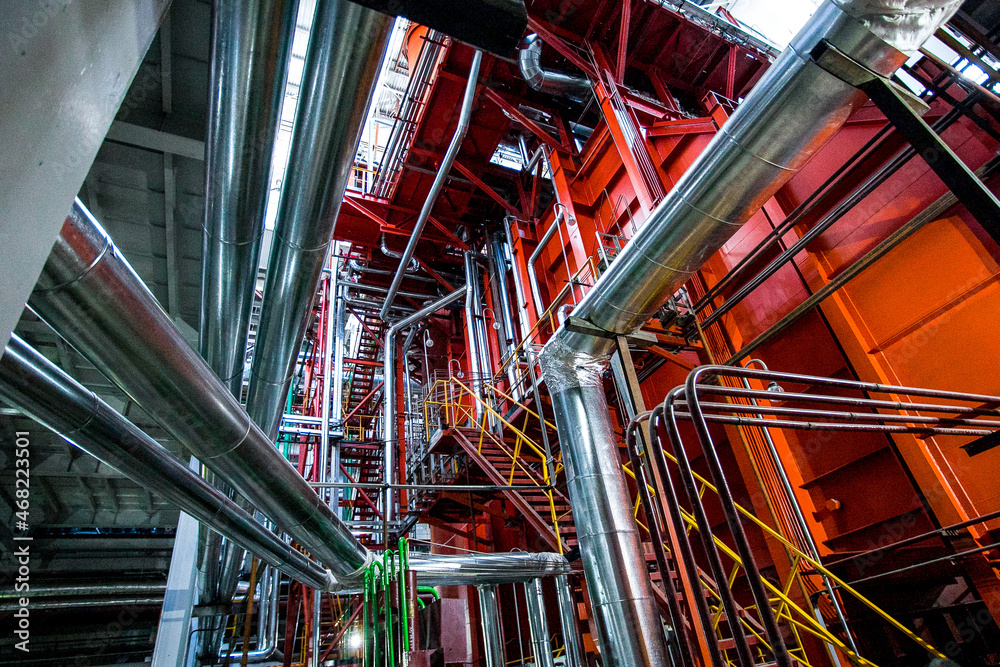 Large industrial pipes in a thermal power plant