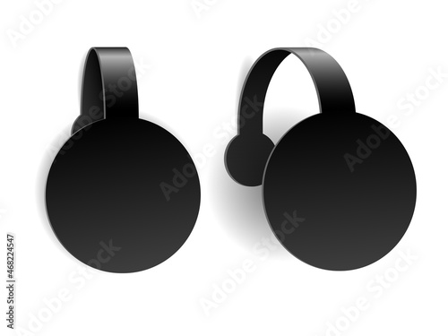 Set of two Black empty round supermarket shelf wobbler isolated on white